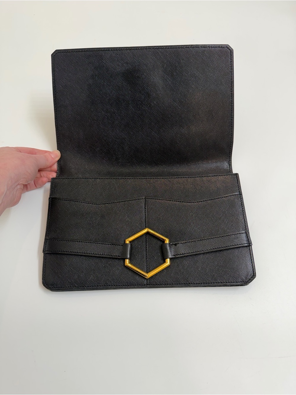 Vintage Christian Dior Black Leather Hexagon Buckle Clutch Wallet Pairs - Picture 3 of 16